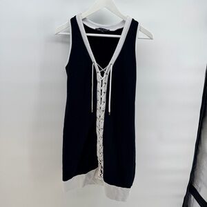 Boston Proper Black and White Lace-Up Mini Dress